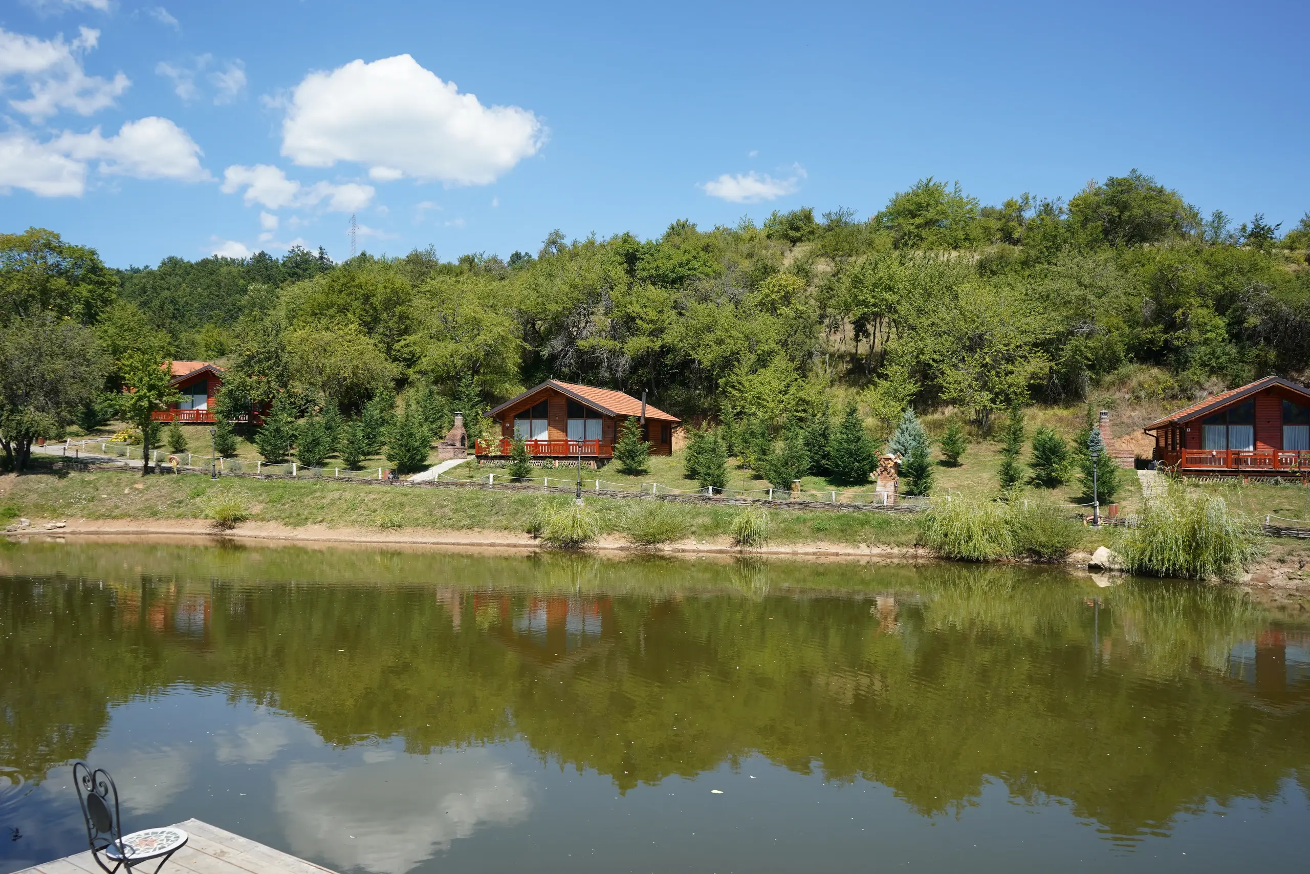 The villas on the hillside above the lake