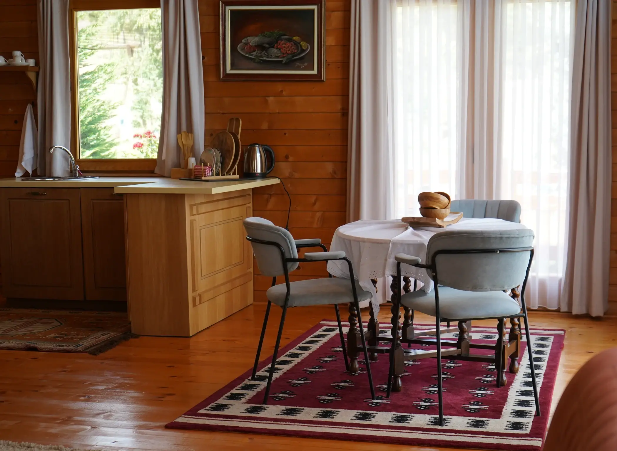 The dining nook by the window in one of the villas